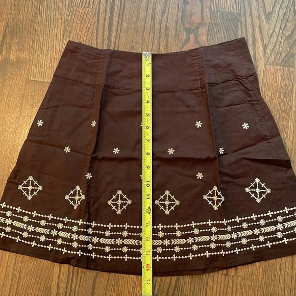 PRANA women Brown Embroidered A-Line Skirt size 2 - Picture 9 of 11